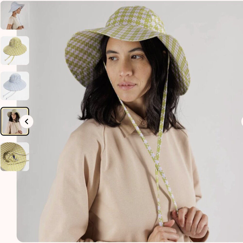 BAGGU Green and Ballet Pink Gingham Soft Sun Hat